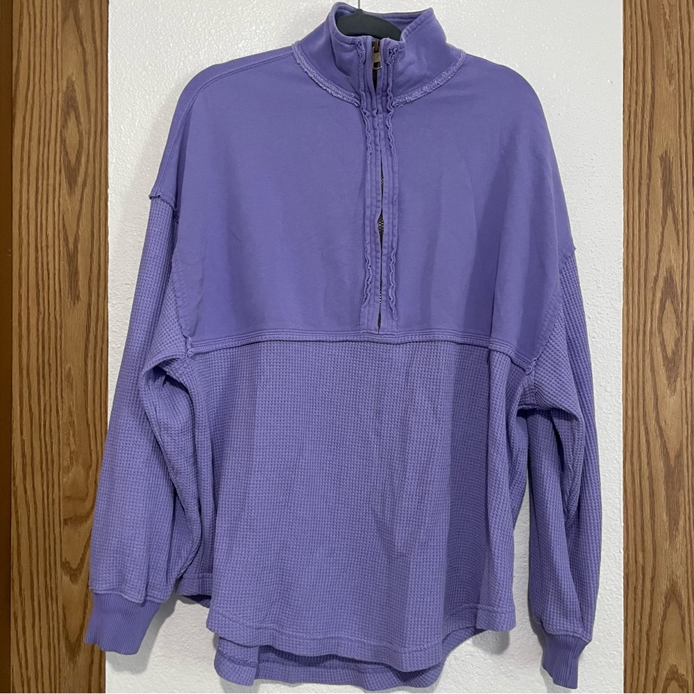 - American Eagle oversized waffle half zip sweater purple